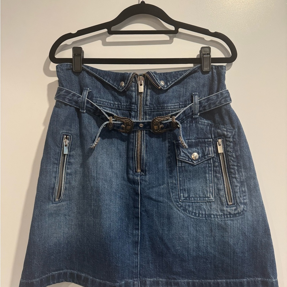 The Kooples Dark Blue Denim Mini Skirt with Belt